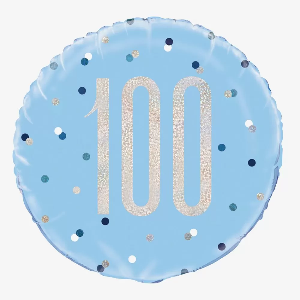 Hot 100 Years Blue And Holographic Helium Balloon Shaped Helium Balloons