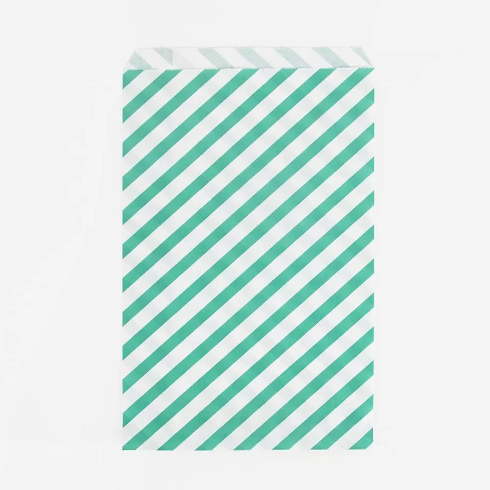 Cheap 10 Green Striped Pouches Gift Bags