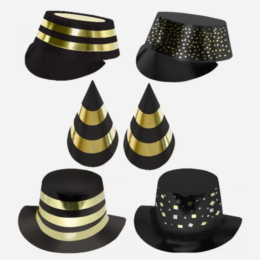 Best Sale 12 Black And Gold Party Hats Accessories