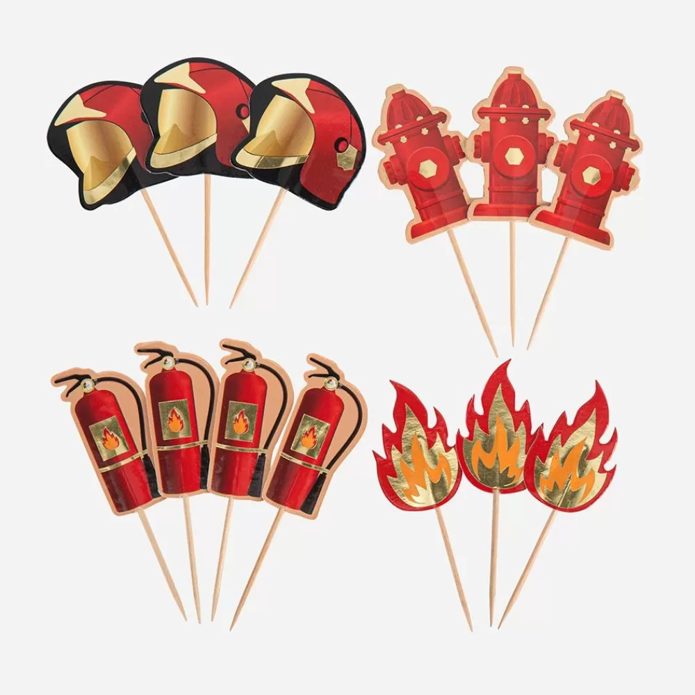 New 12 Firefighter Cocktail Picks Cake Toppers