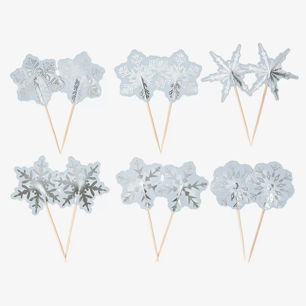 Hot 12 Ice Blue Snowflake Cocktail Picks Cake Toppers