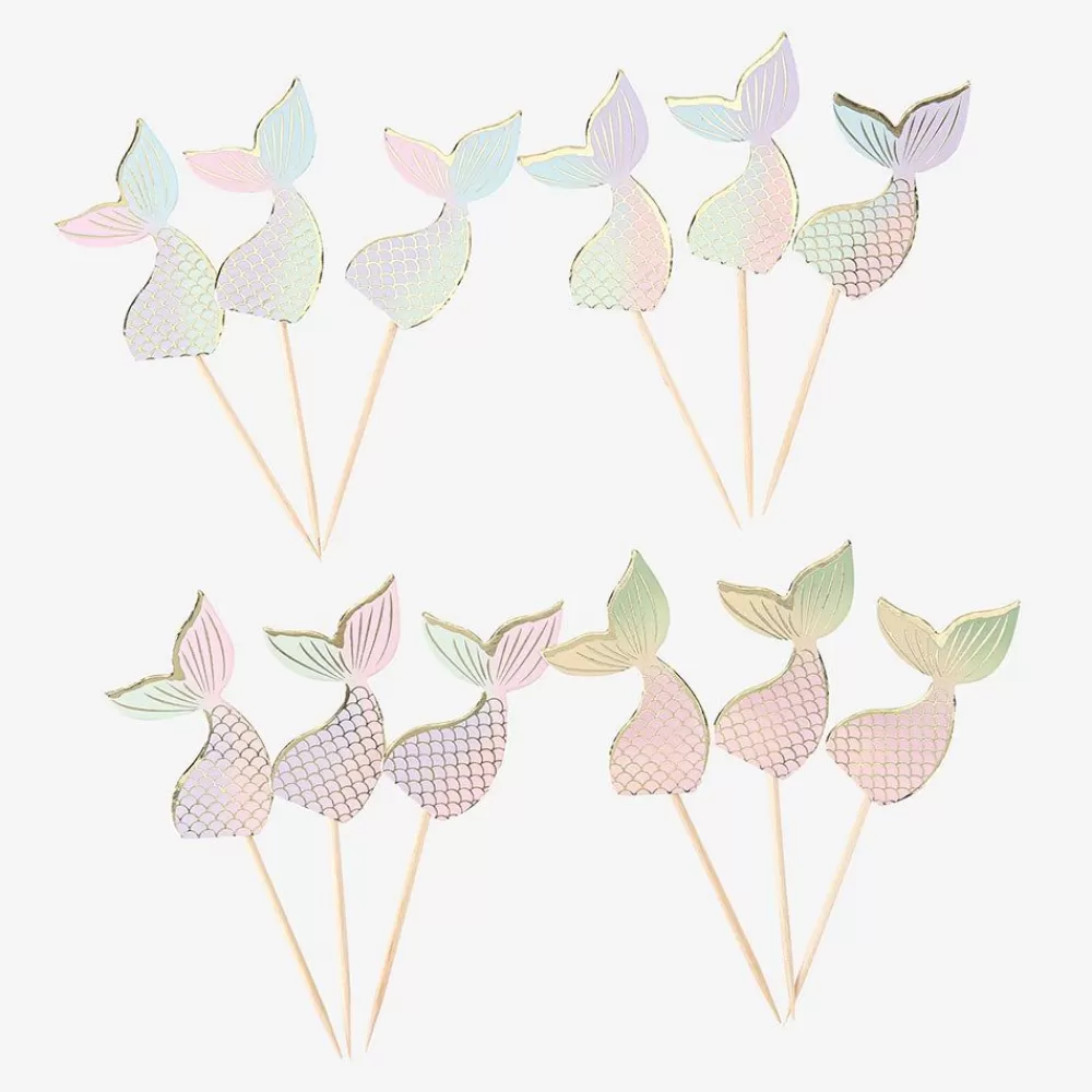 Shop 12 Iridescent Mermaid Cocktail Picks Cake Toppers