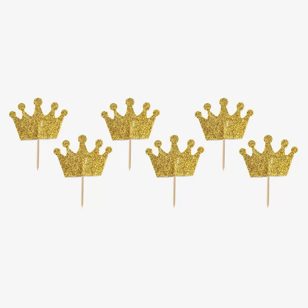 Hot 12 Toppers - Gold Glitter Crowns Cake Toppers