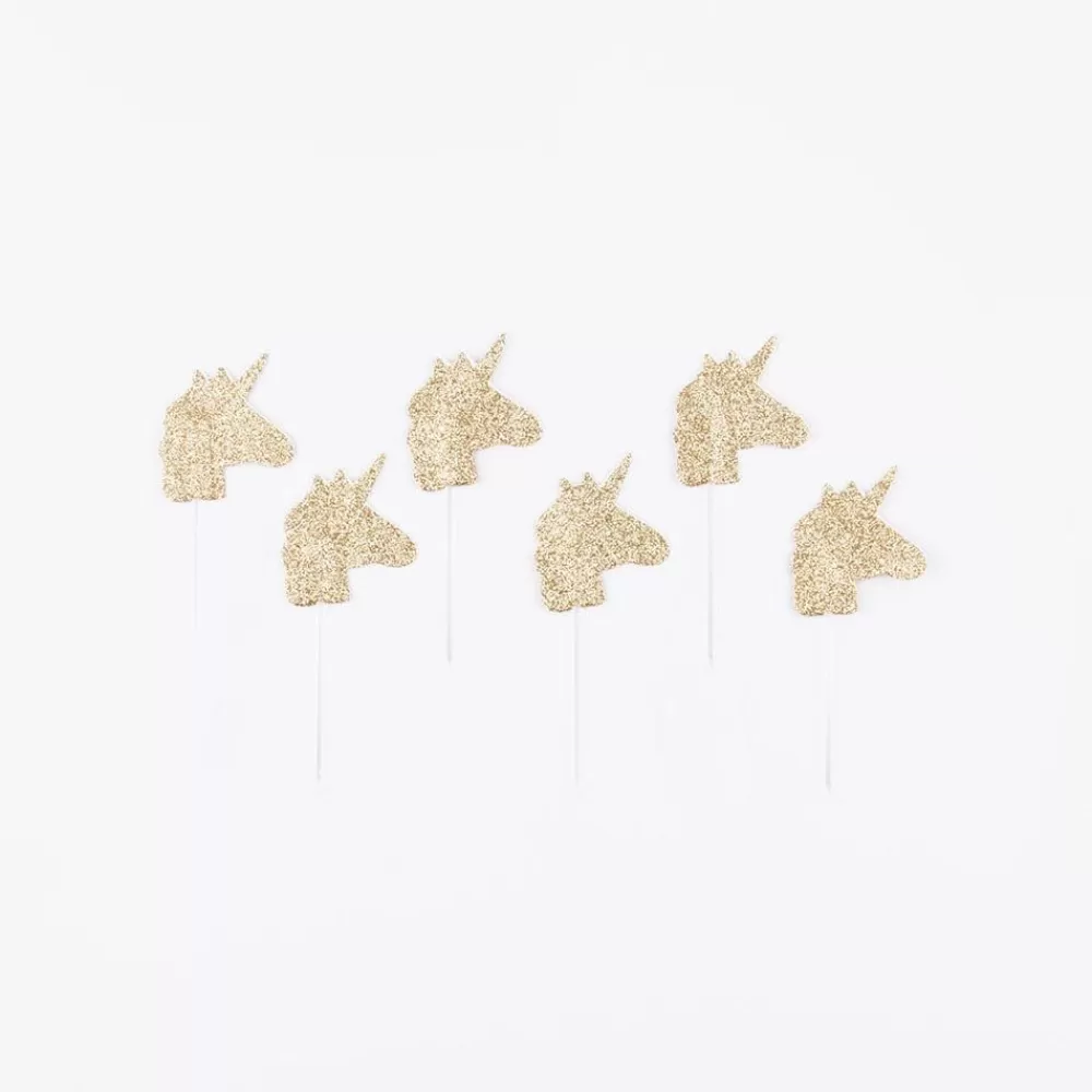 Best 12 Toppers - Gold Glitter Unicorns Cake Toppers