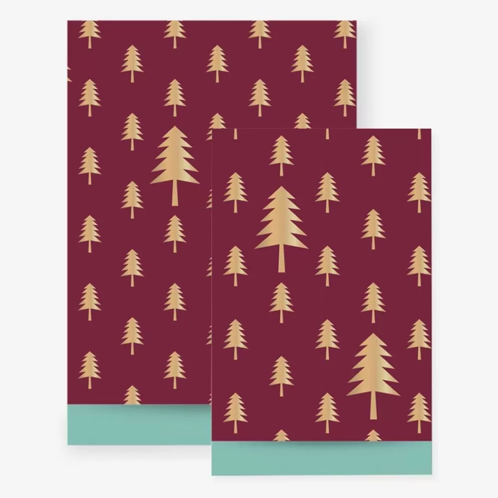 New 1 Burgundy Paper Pouch With Fir Trees Gift Bags