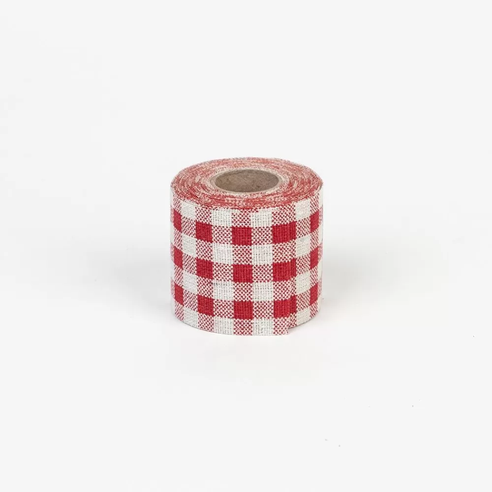 Store 1 Spool Of Linen Ribbon - Red Gingham Gift Tags