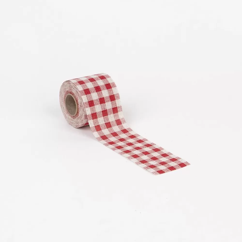 Store 1 Spool Of Linen Ribbon - Red Gingham Gift Tags