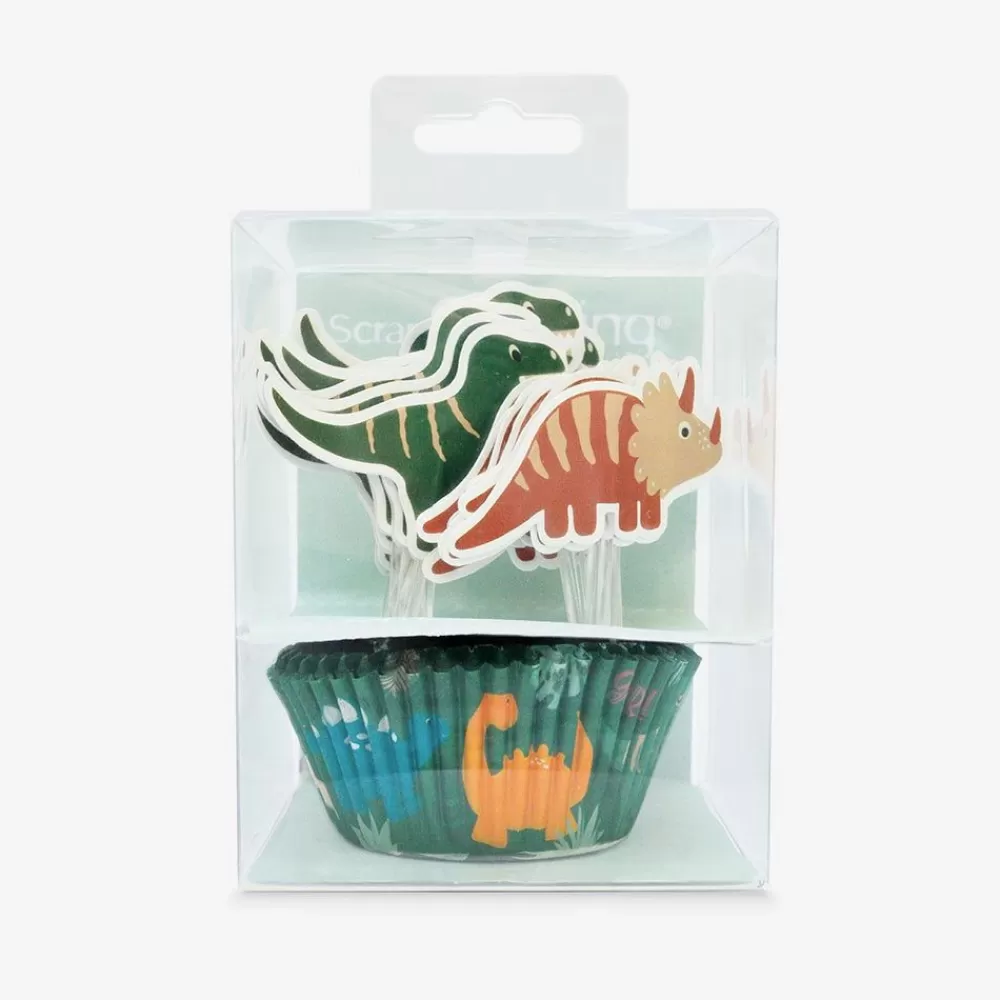 Cheap 24 Dino Cupcake Toppers And Cases Cake Toppers