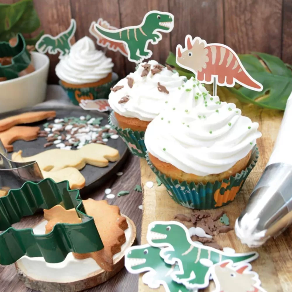 Cheap 24 Dino Cupcake Toppers And Cases Cake Toppers