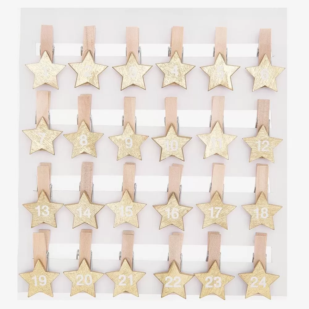 Hot 24 Gilded Wooden Star Clips Gift Tags