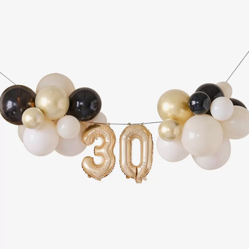 Cheap 30Th Birthday Balloon Arch, White, Gold And Black Balloon Arch