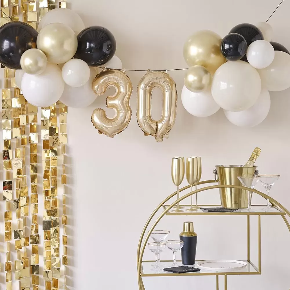 Cheap 30Th Birthday Balloon Arch, White, Gold And Black Balloon Arch