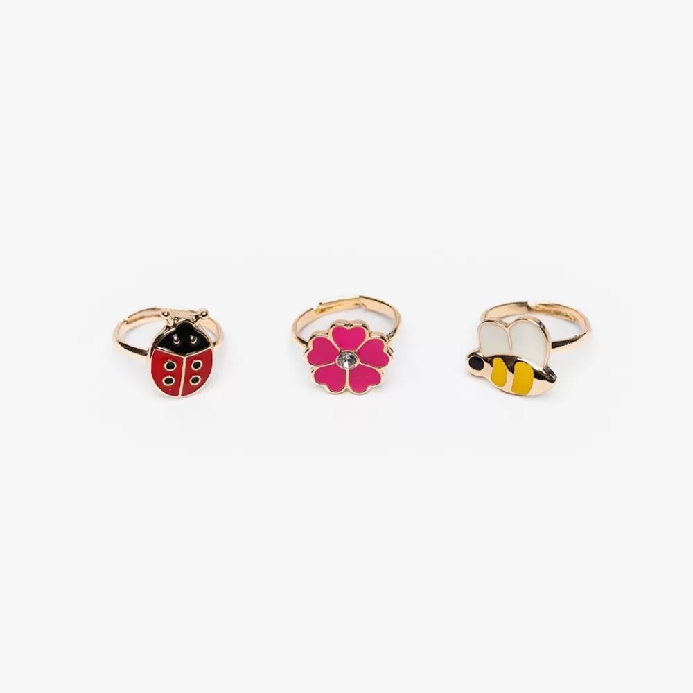 Sale 3 Ladybug, Bee And Flower Rings Small Toys