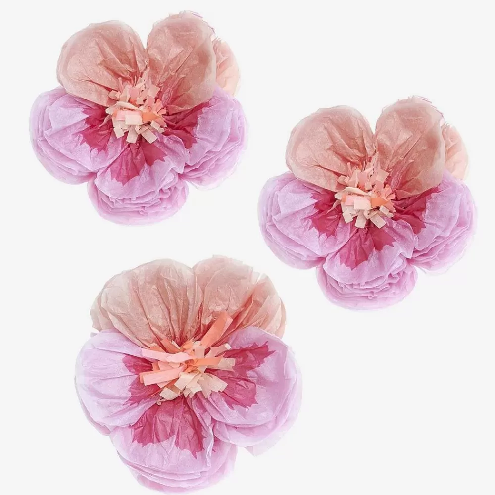 Discount 3 Small Pink Pansy Flowers Tissue Paper Floral Decorations