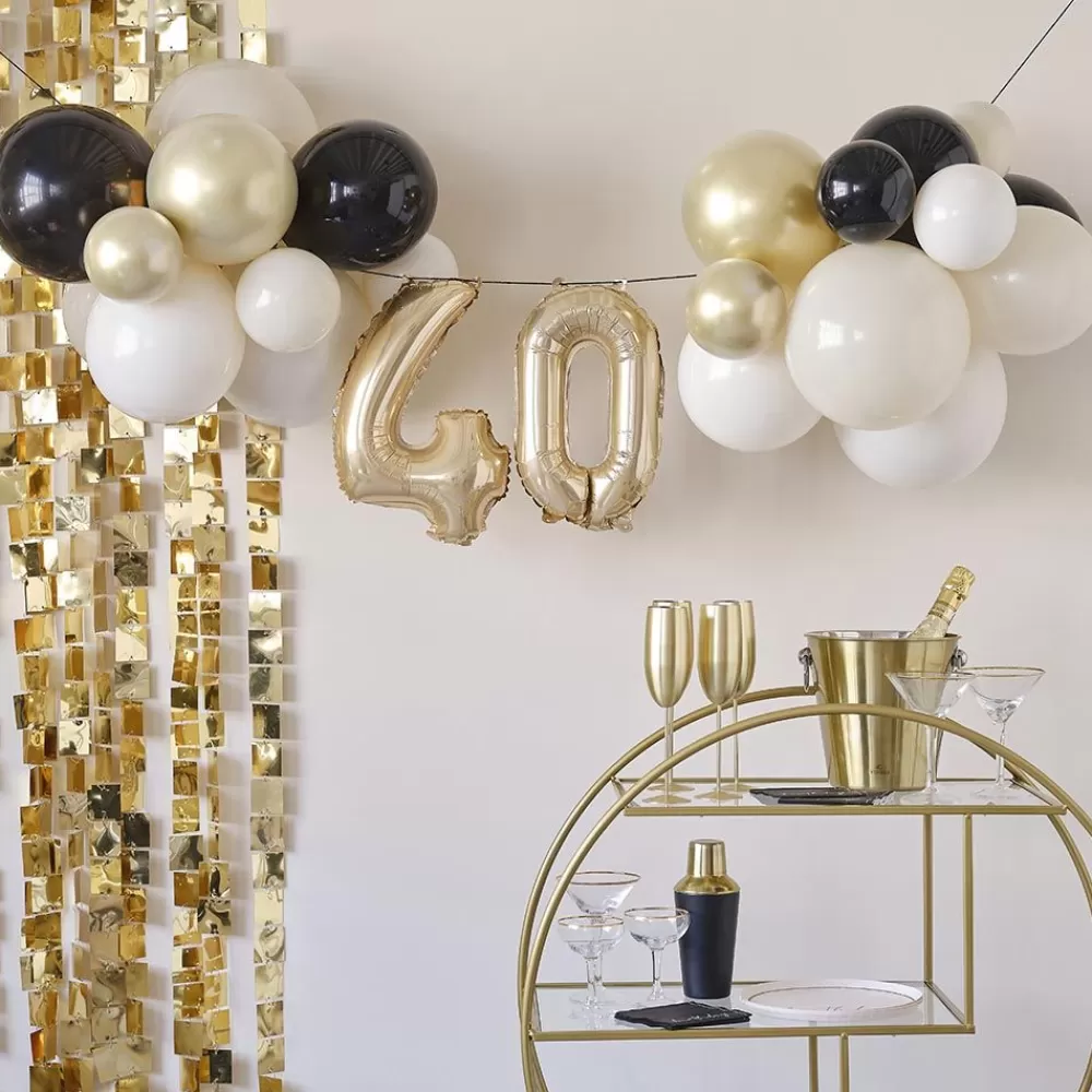 Flash Sale 40Th Birthday Balloon Arch, White, Gold And Black Balloon Arch