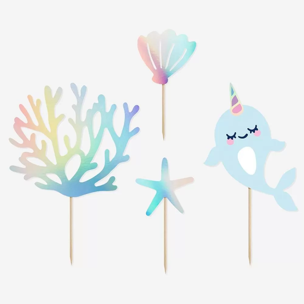 New 4 Holographic Ocean Toppers Cake Toppers