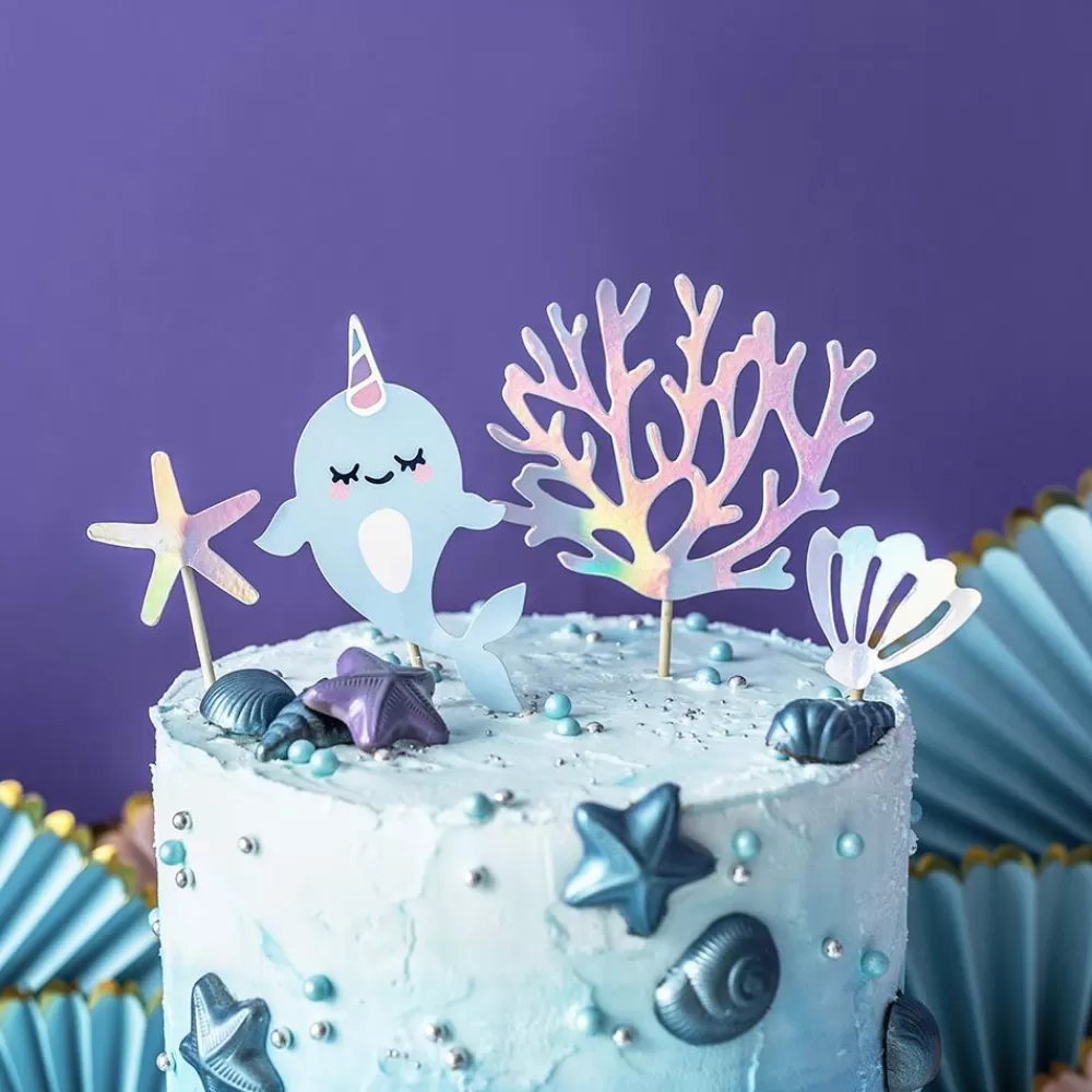 New 4 Holographic Ocean Toppers Cake Toppers