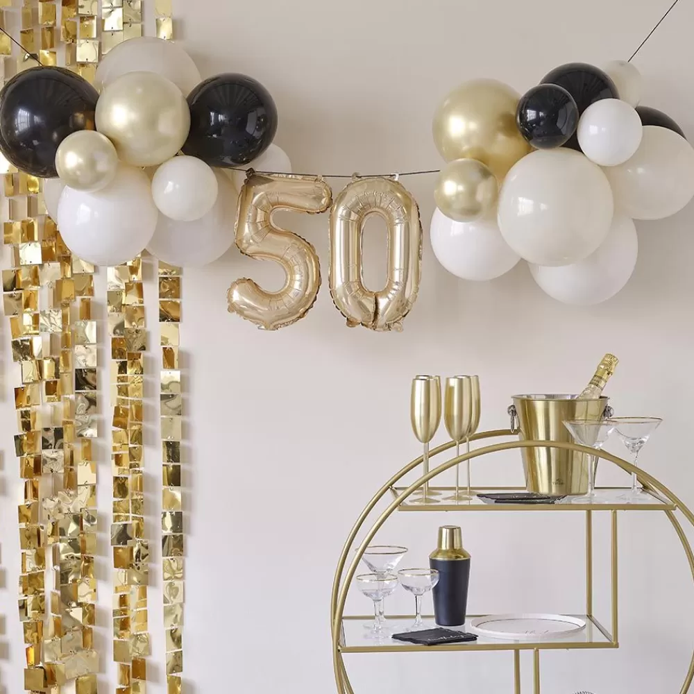 Cheap 50Th Birthday Balloon Arch, White Gold And Black Balloon Arch