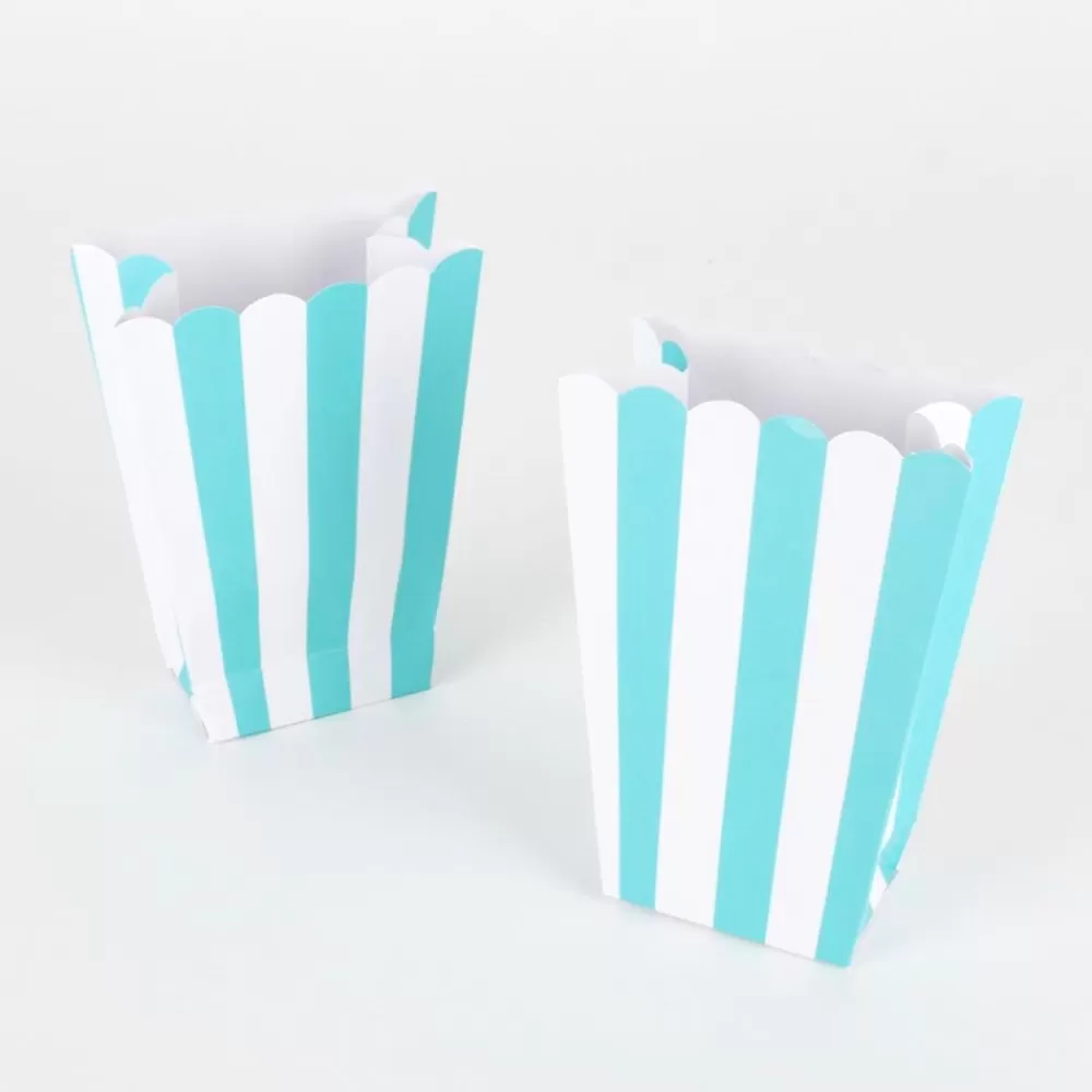 Flash Sale 5 Popcorn Boxes - Turquoise Stripes Dishes & Centerpieces