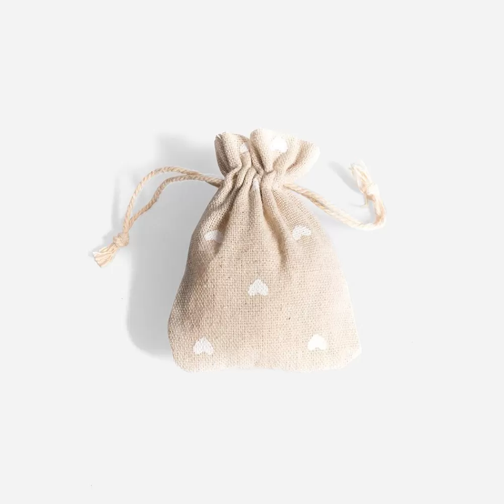 Clearance 5 White Heart Linen Pouches Gift Bags