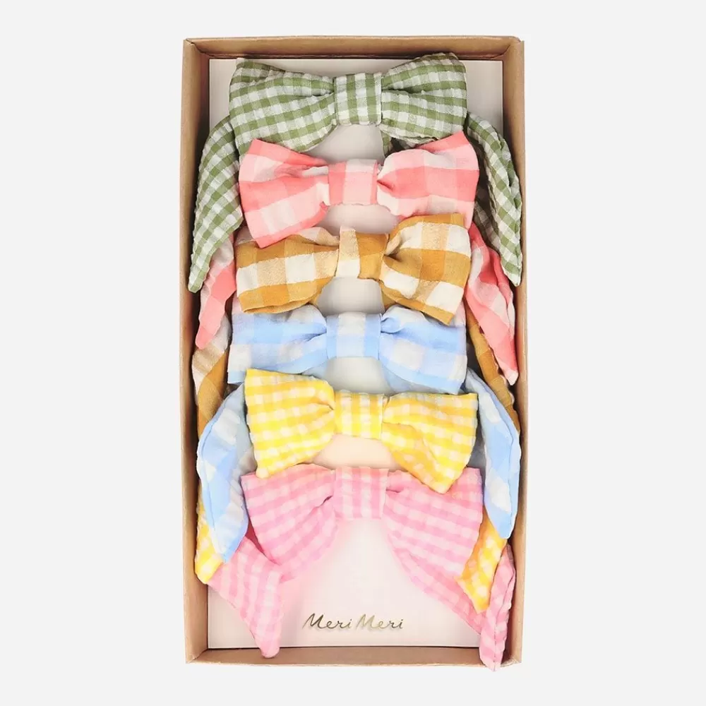 Outlet 6 Pastel Gingham Bow Barrettes Accessories