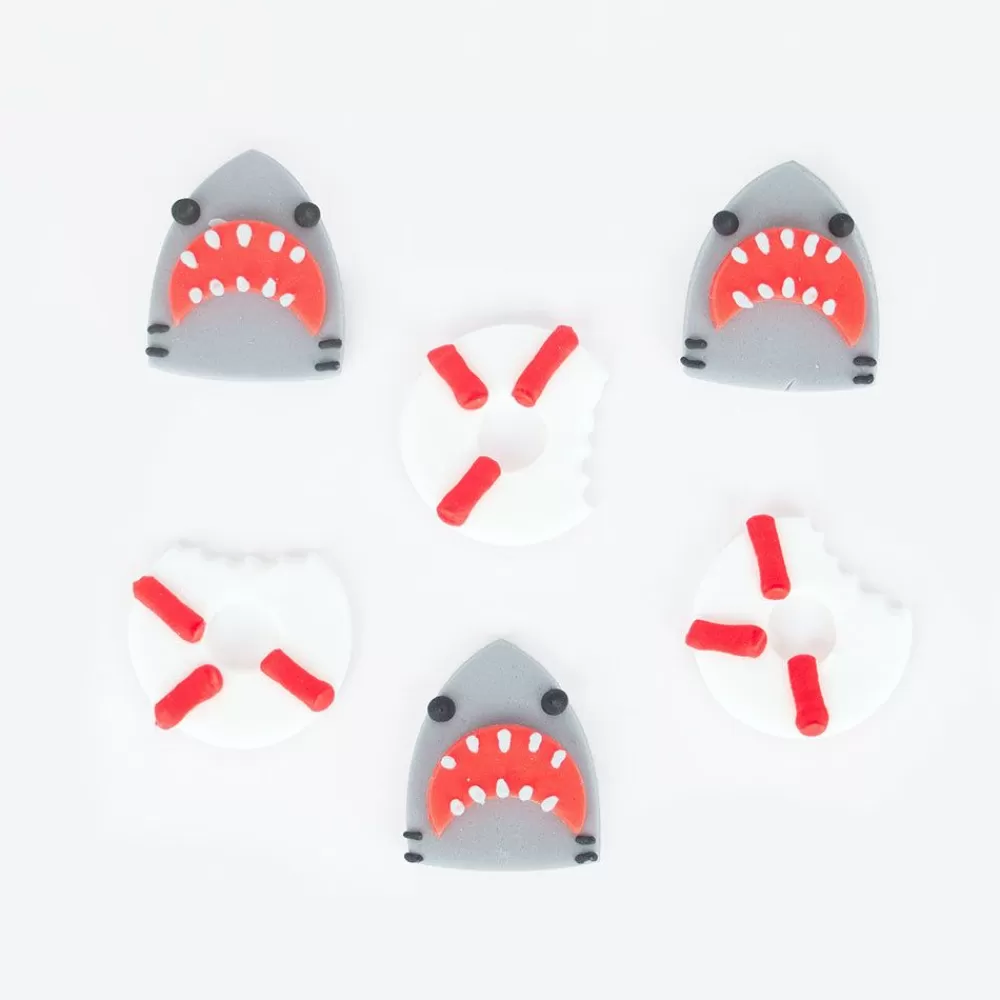 Cheap 6 Sugar Toppers - Shark And Buoys Edible Decoration