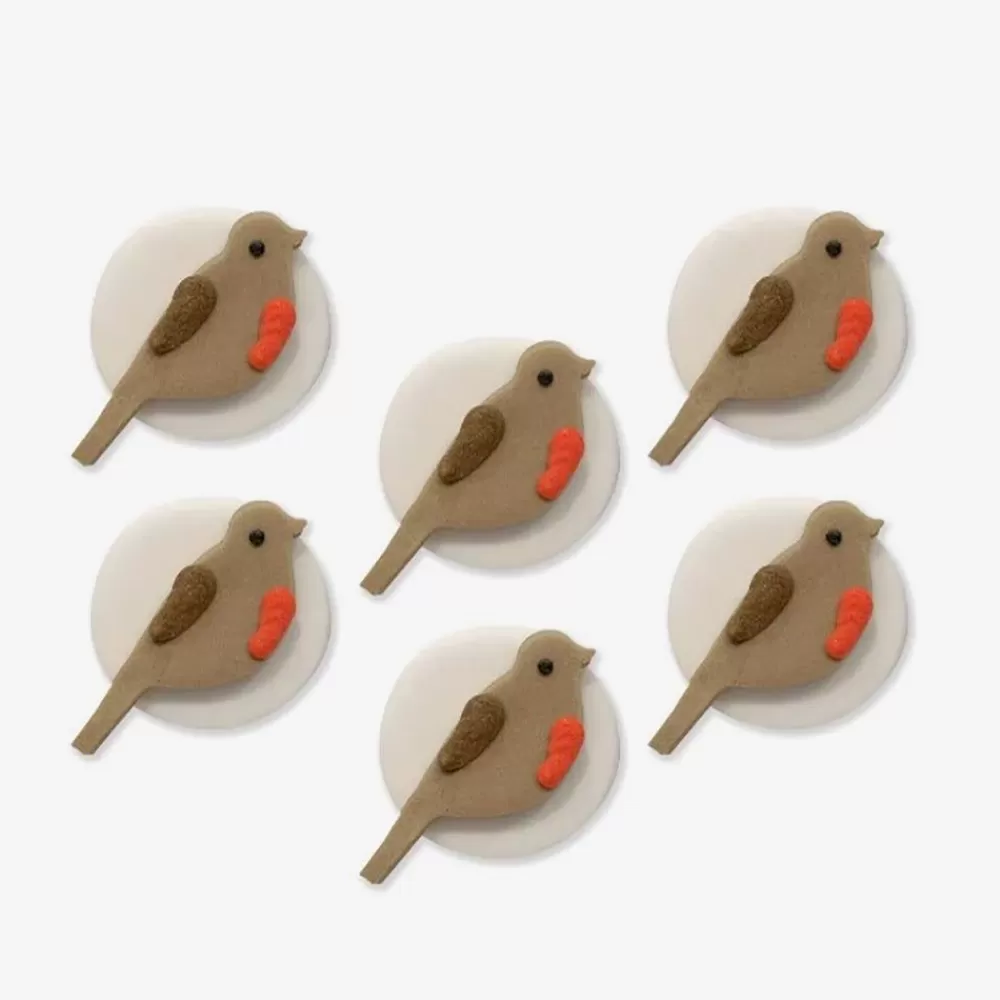 Flash Sale 6 Sugar Toppers - Traditional Robin Edible Decoration