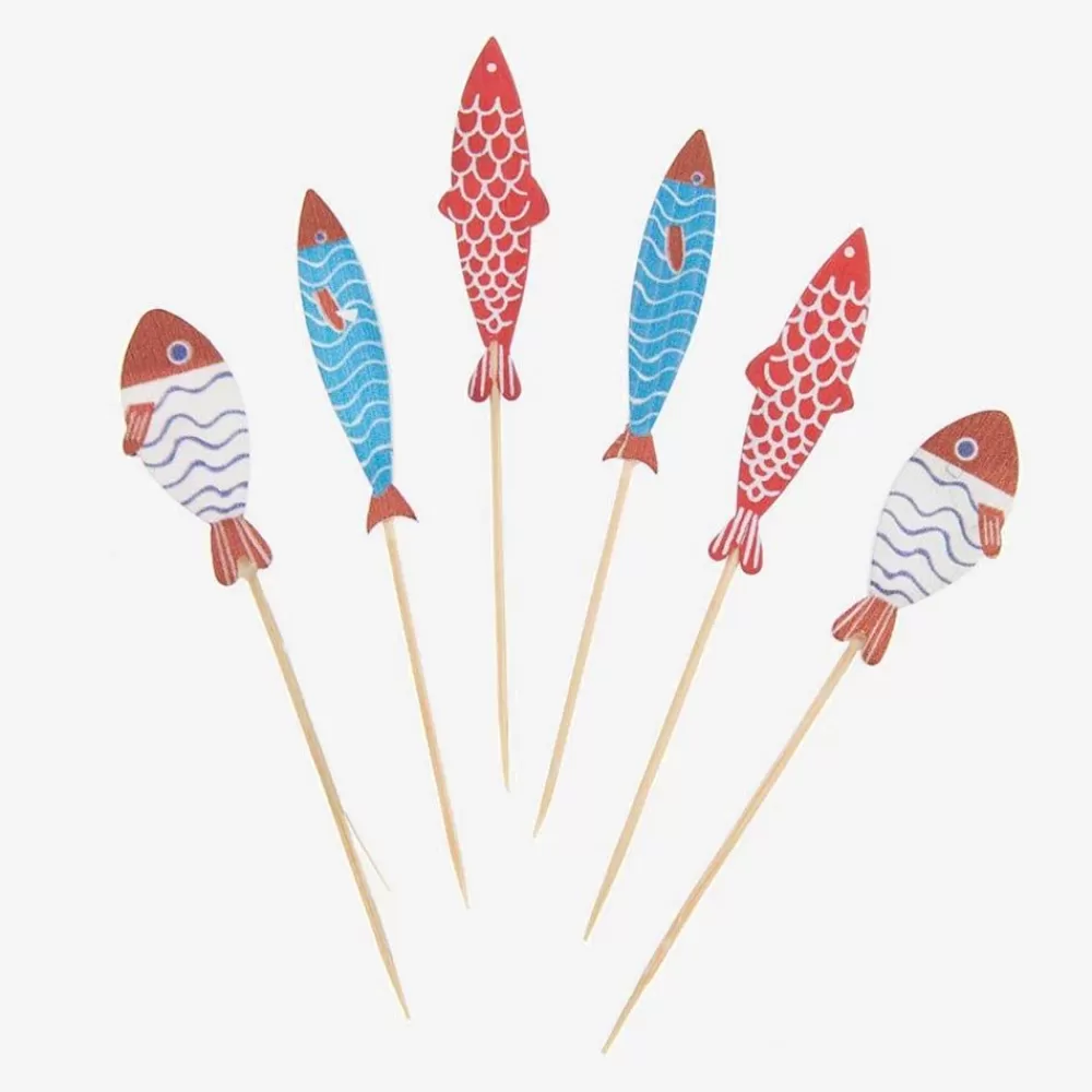 Discount 6 Wooden Fish Toppers Cake Toppers