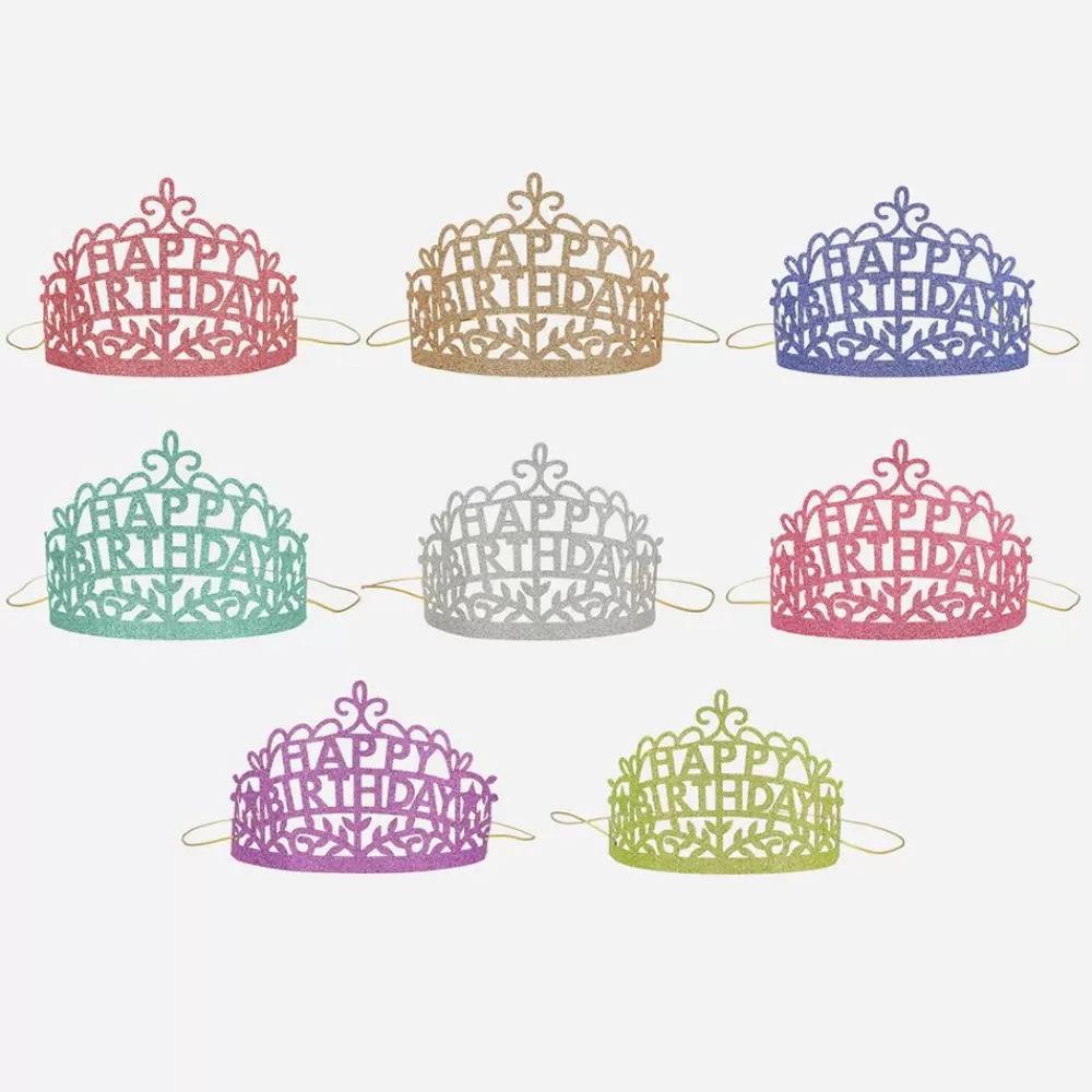 Cheap 8 Glitter Happy Birthday Tiaras Accessories