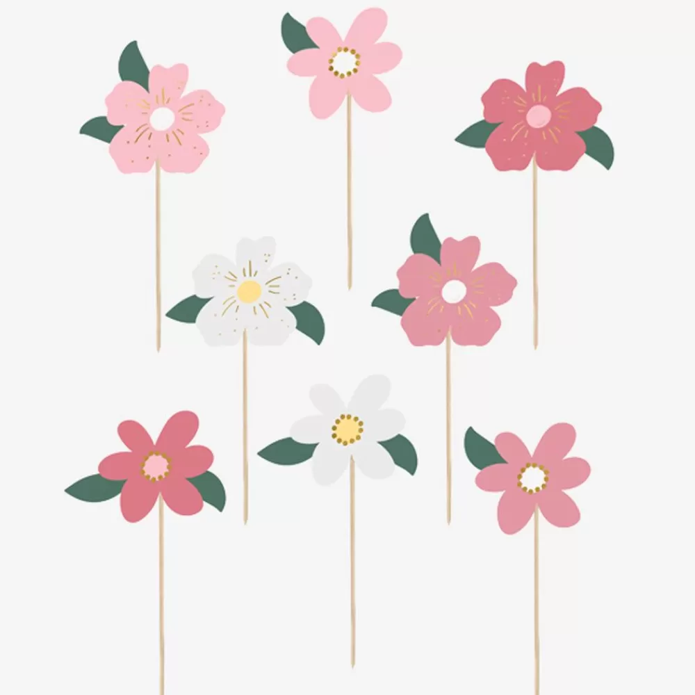 New 8 Pink Flower Toppers Cake Toppers