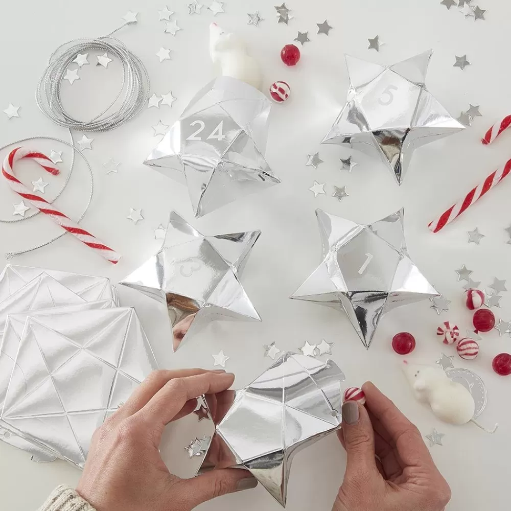 Fashion Advent Calendar: 24 Silver Star Boxes Gift Bags