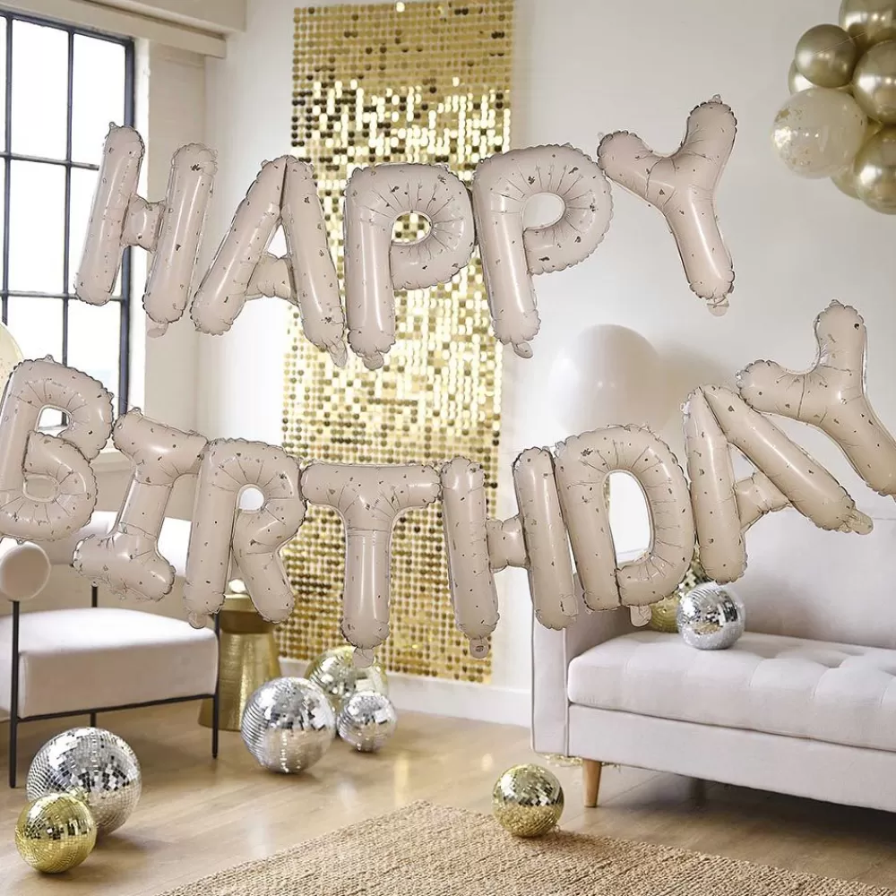 New Ballon Anniversaire - Happy Birthday Beige Et Dore Letter Balloons