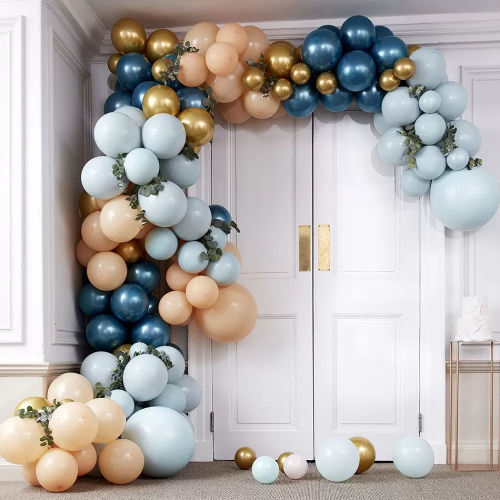 New Balloon Arch: Giant Blue And Peach Arch Balloon Arch