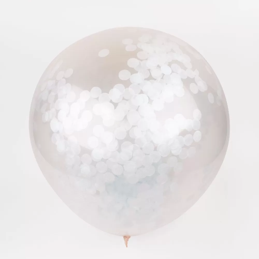 Store Balloons: 3 White Confetti Balloons Plain Balloons