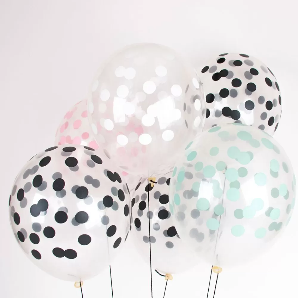 Online Balloons: 5 Aqua Confetti Balloons Patterned Balloons