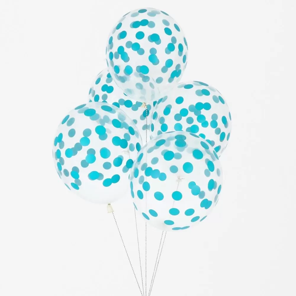 Cheap Balloons: 5 Blue Confetti Balloons Patterned Balloons