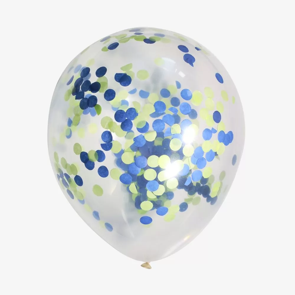 New Balloons: 5 Green And Blue Confetti Balloons Plain Balloons