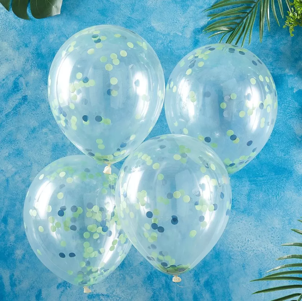 New Balloons: 5 Green And Blue Confetti Balloons Plain Balloons