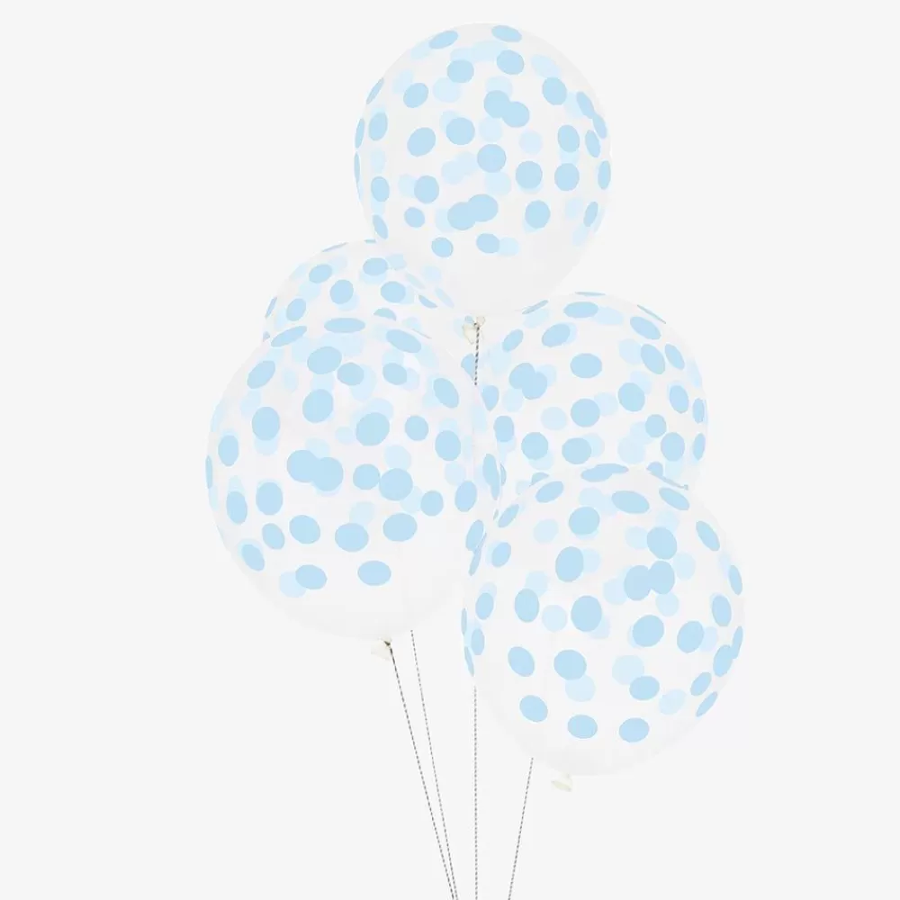 New Balloons: 5 Light Blue Confetti Balloons Patterned Balloons