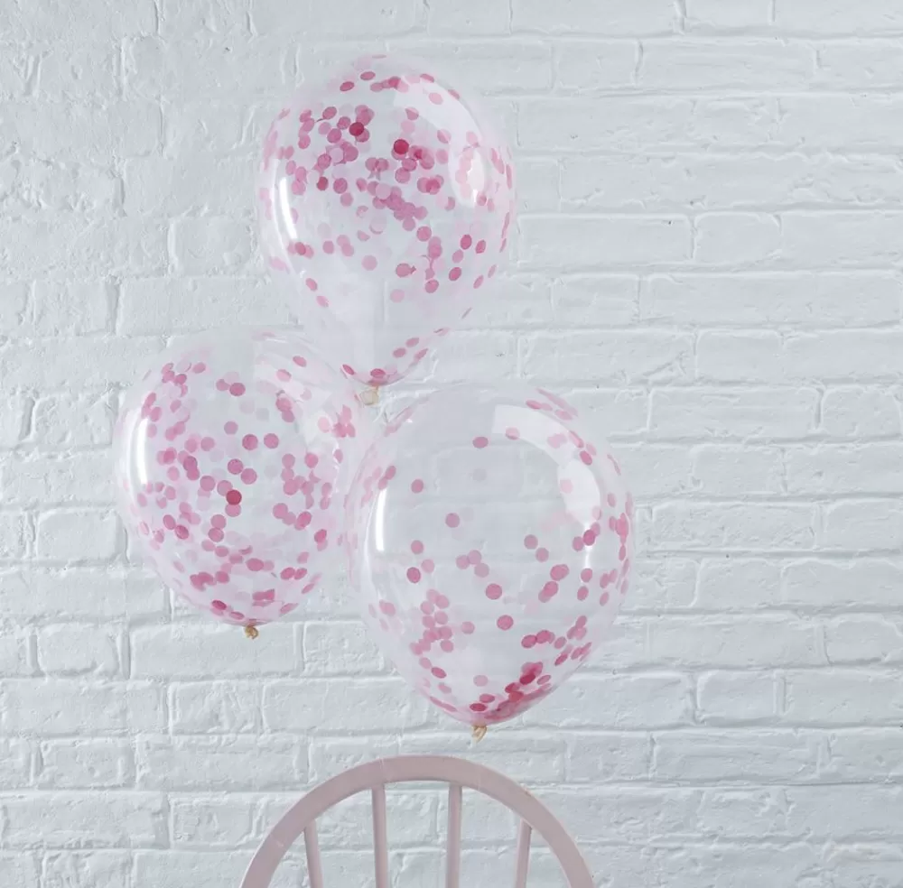 Discount Balloons: 5 Pink Confetti Balloons Plain Balloons