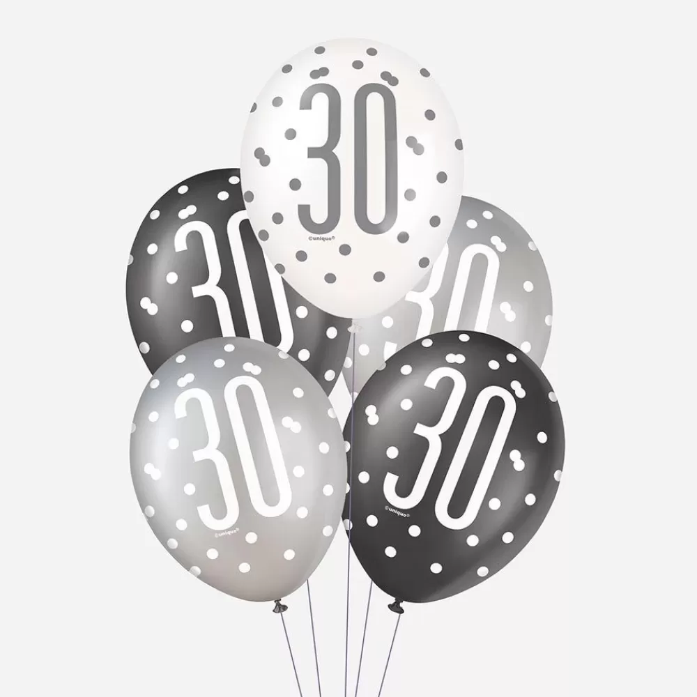 Cheap Balloons: 6 Black 30Th Birthday Balloons Patterned Balloons