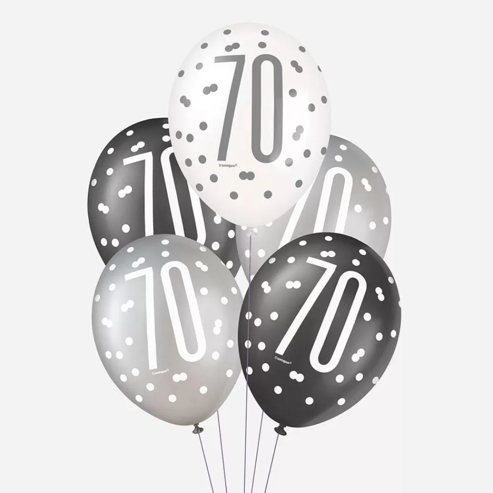 Cheap Balloons: 6 Black 70 Years Balloons Patterned Balloons