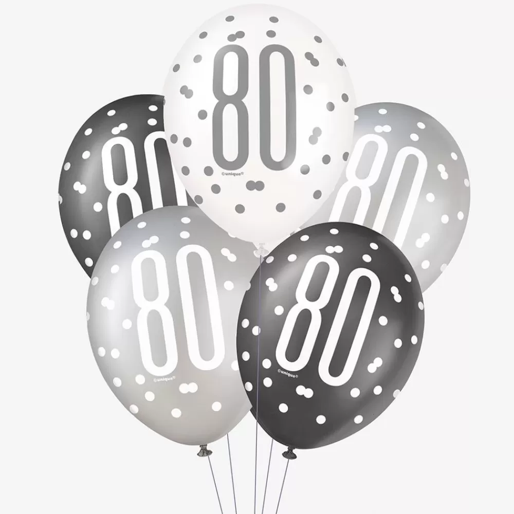 Clearance Balloons: 6 Black 80 Years Balloons Patterned Balloons