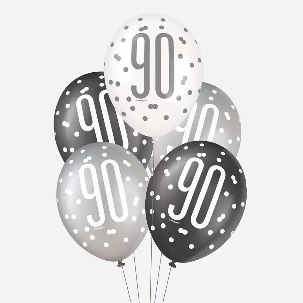 New Balloons: 6 Black 90 Year Old Balloons Patterned Balloons