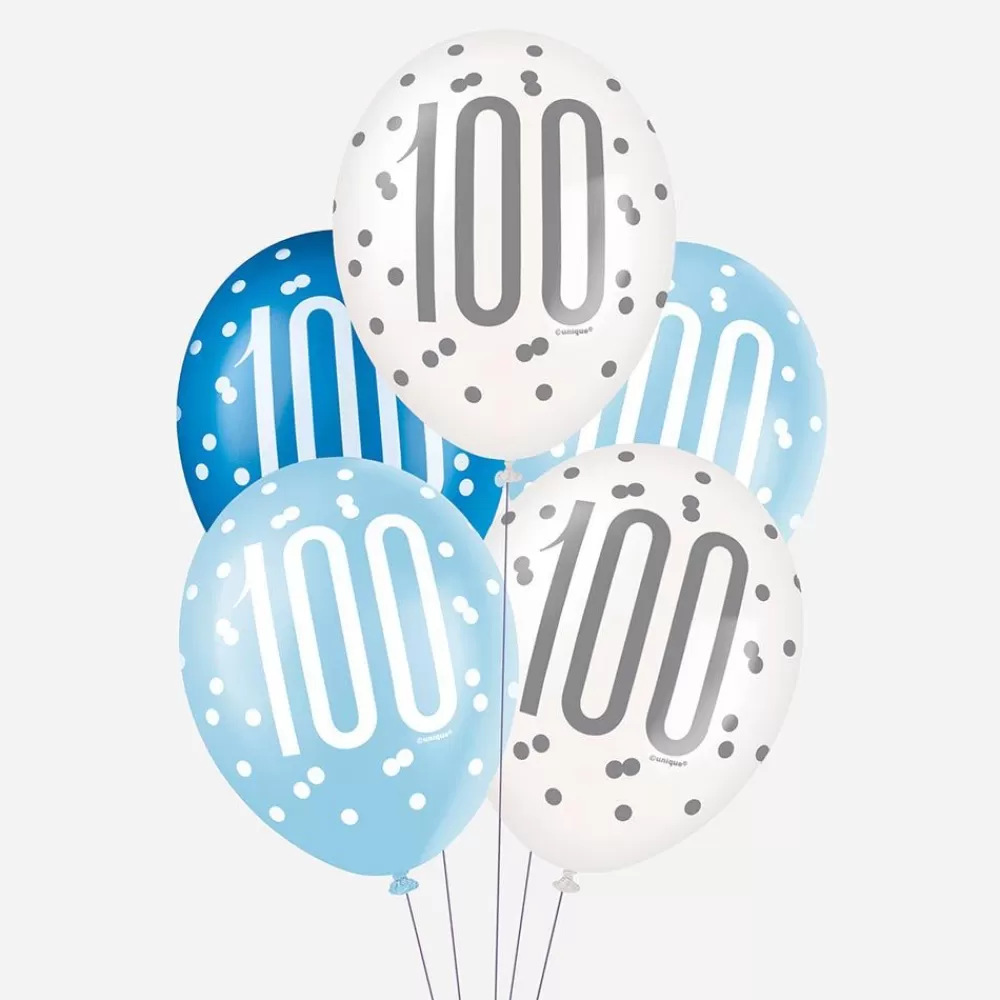 Cheap Balloons: 6 Blue 100 Year Old Balloons Patterned Balloons