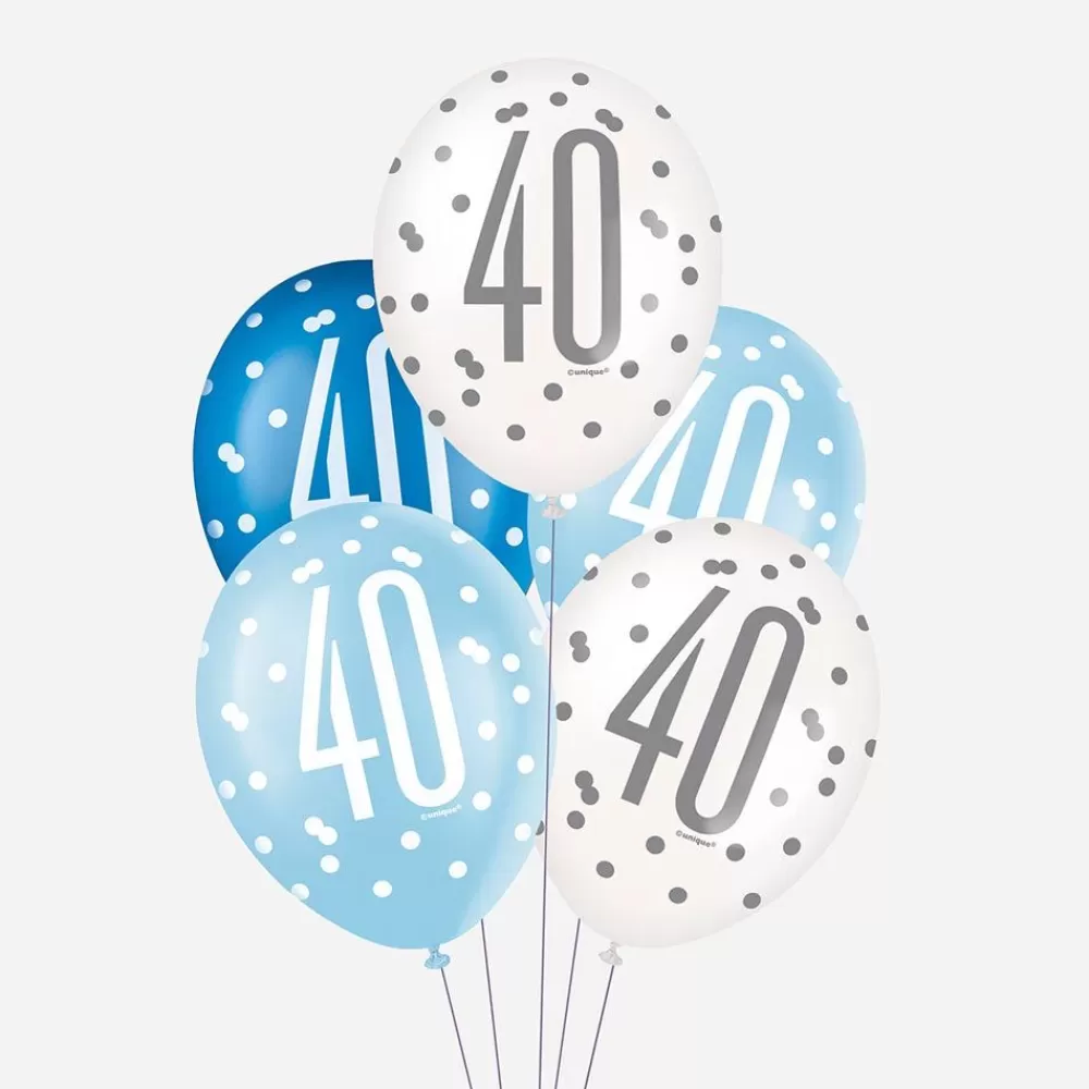 Clearance Balloons: 6 Blue 40Th Birthday Balloons Patterned Balloons