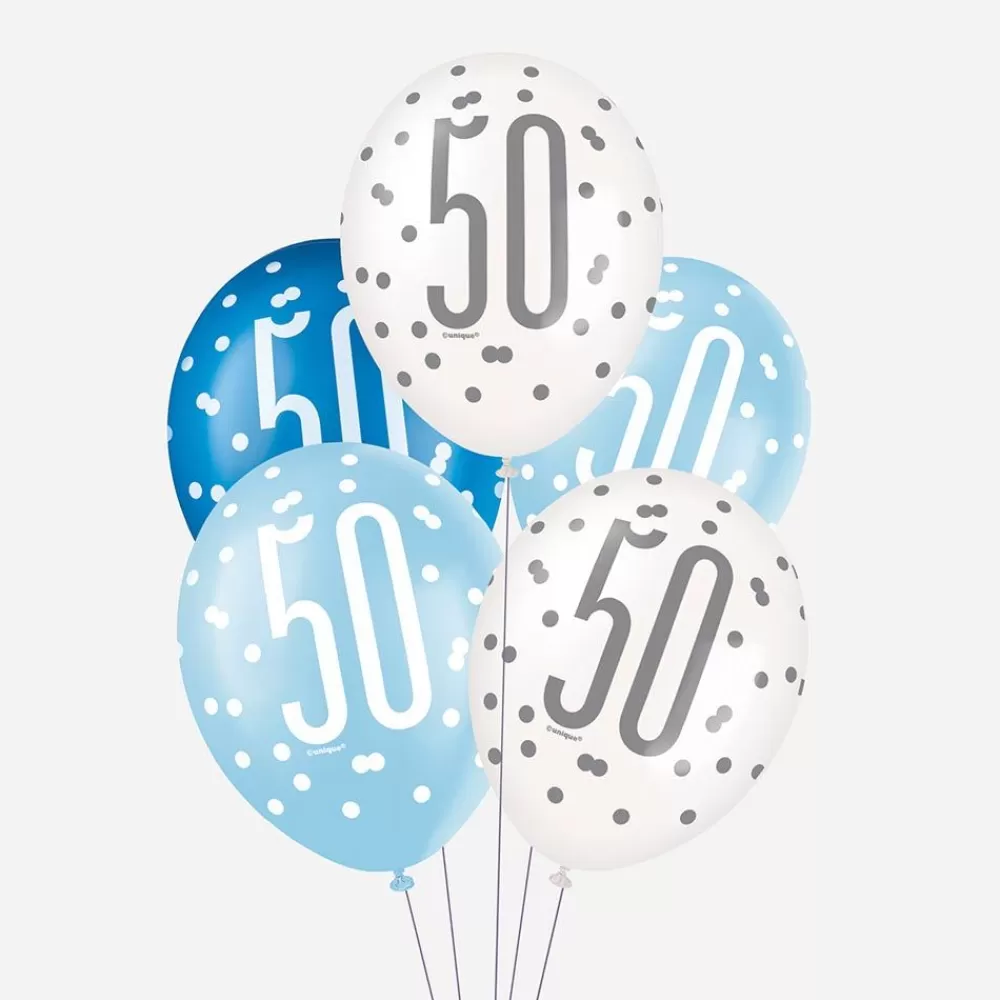 Discount Balloons: 6 Blue 50 Years Balloons Patterned Balloons