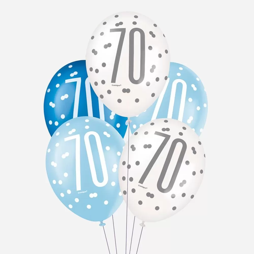 Cheap Balloons: 6 Blue 70 Years Balloons Patterned Balloons