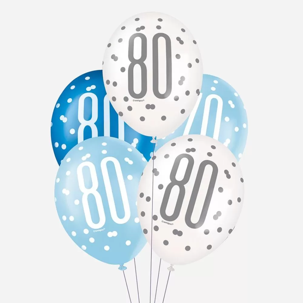 Clearance Balloons: 6 Blue 80 Years Balloons Patterned Balloons