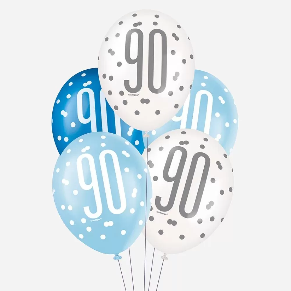 Store Balloons: 6 Blue 90 Years Balloons Patterned Balloons